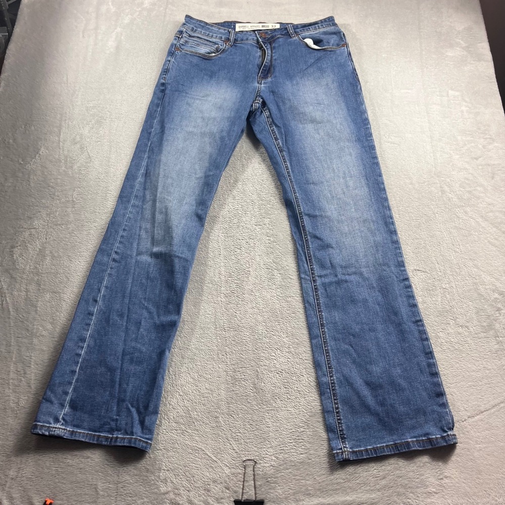 Barbell Apparel Mens Straight Leg Denim Jeans Medium Wash Blue Size 32